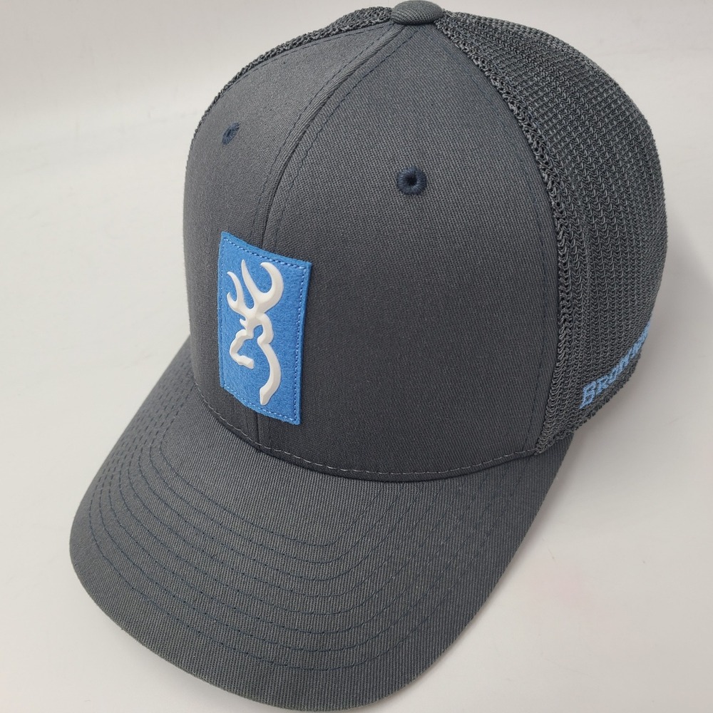 Browning Hat Snapback Trucker Mesh Gray Blue Buckmark Logo Hunting Deer Buck Men